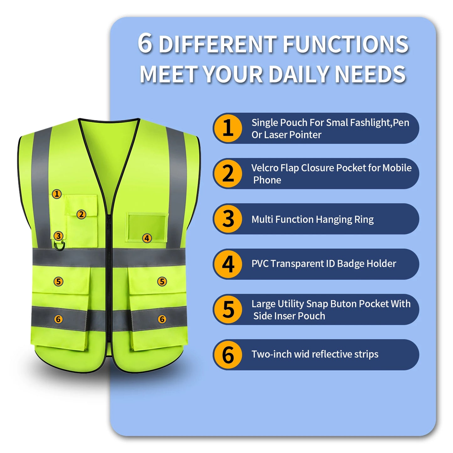 Custom LOGO Safety Vest Construction Work Miners Builders Uniform Vest ANSI Class 2 Standard Safety Workwear