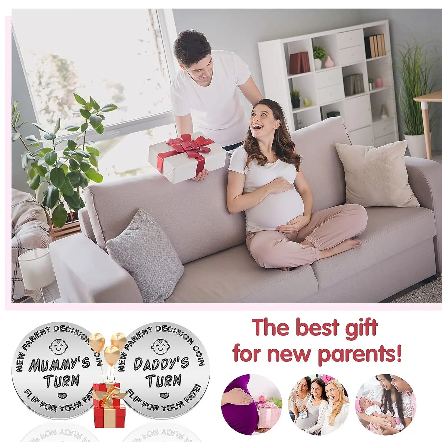 Funny Baby Shower Gifts,New Parents Decision Coin & DIY Sunflower Greeting Card, Baby Pregnancy Gift for First Time Mommy Daddy
