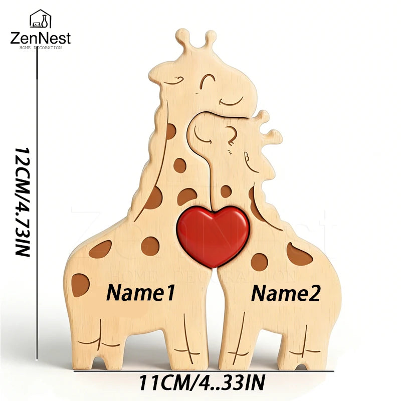 Personalized Wooden Giraffe Puzzle  Heartwarming Keepsake Gift  Home Décor  Wedding Anniversary Gift  Mother's Day Gift
