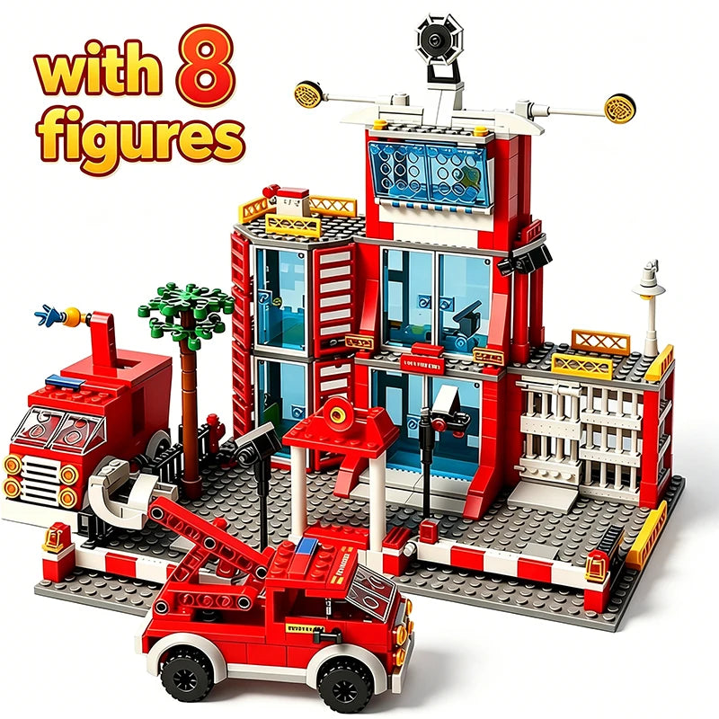 Urban Building Blocks Fire Station Building Blocks Fire Truck Building Blocks DIY Bricks Childrens Toy Christmas Holiday Gift