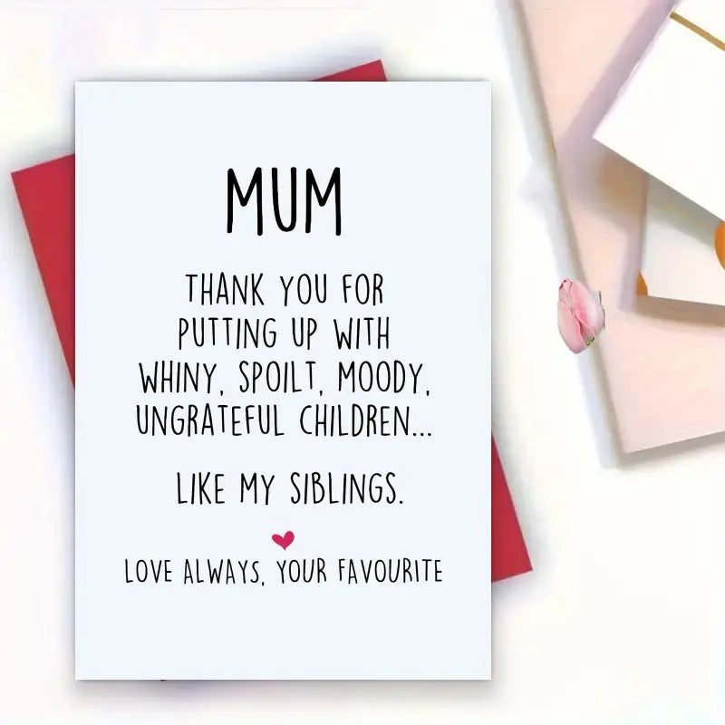 Warm Mother's Day Card, Thank You Mum, Mother's Day Gift. Holiday Greeting Card, Suitable for Birthdays, Thanksgiving, and Mothe