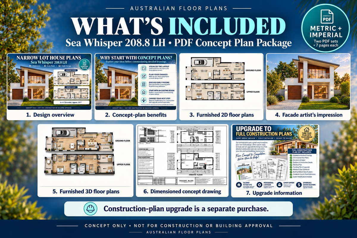 Sea Whisper 208.8 LH – Narrow Lot 3 Bedroom House Concept Plans