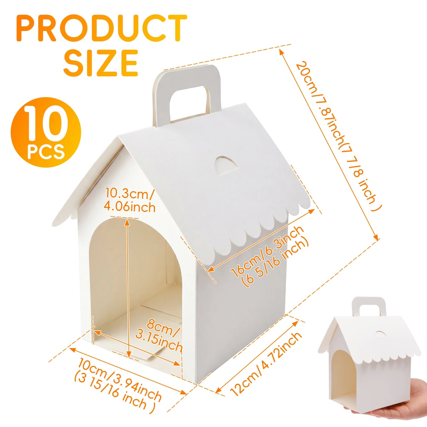10Pcs White Dog House Shaped Treat Gift Boxes Party Favor DIY Foldable with Handle for Puppy Pet Adoption Kid DIY Crafting Pet
