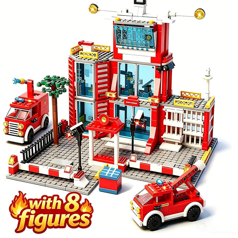 Urban Building Blocks Fire Station Building Blocks Fire Truck Building Blocks DIY Bricks Childrens Toy Christmas Holiday Gift