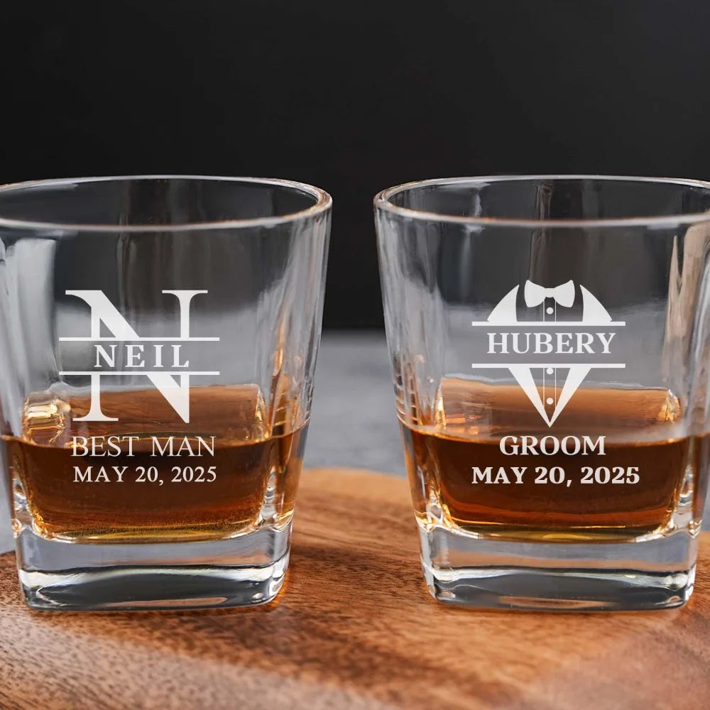 Personalized Groomsmen Whiskey Glass Set Monogrammed Wedding Party Decor Engraved Logo Groomsmen Gift Ideas Housewarming Gifts
