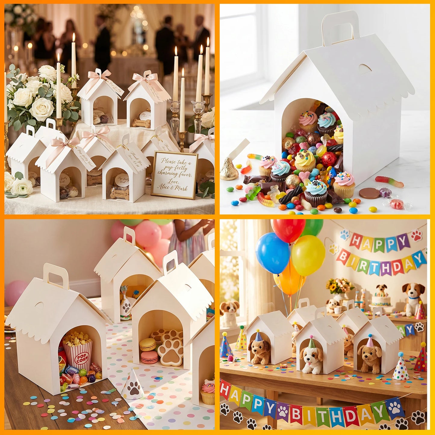 10Pcs White Dog House Shaped Treat Gift Boxes Party Favor DIY Foldable with Handle for Puppy Pet Adoption Kid DIY Crafting Pet