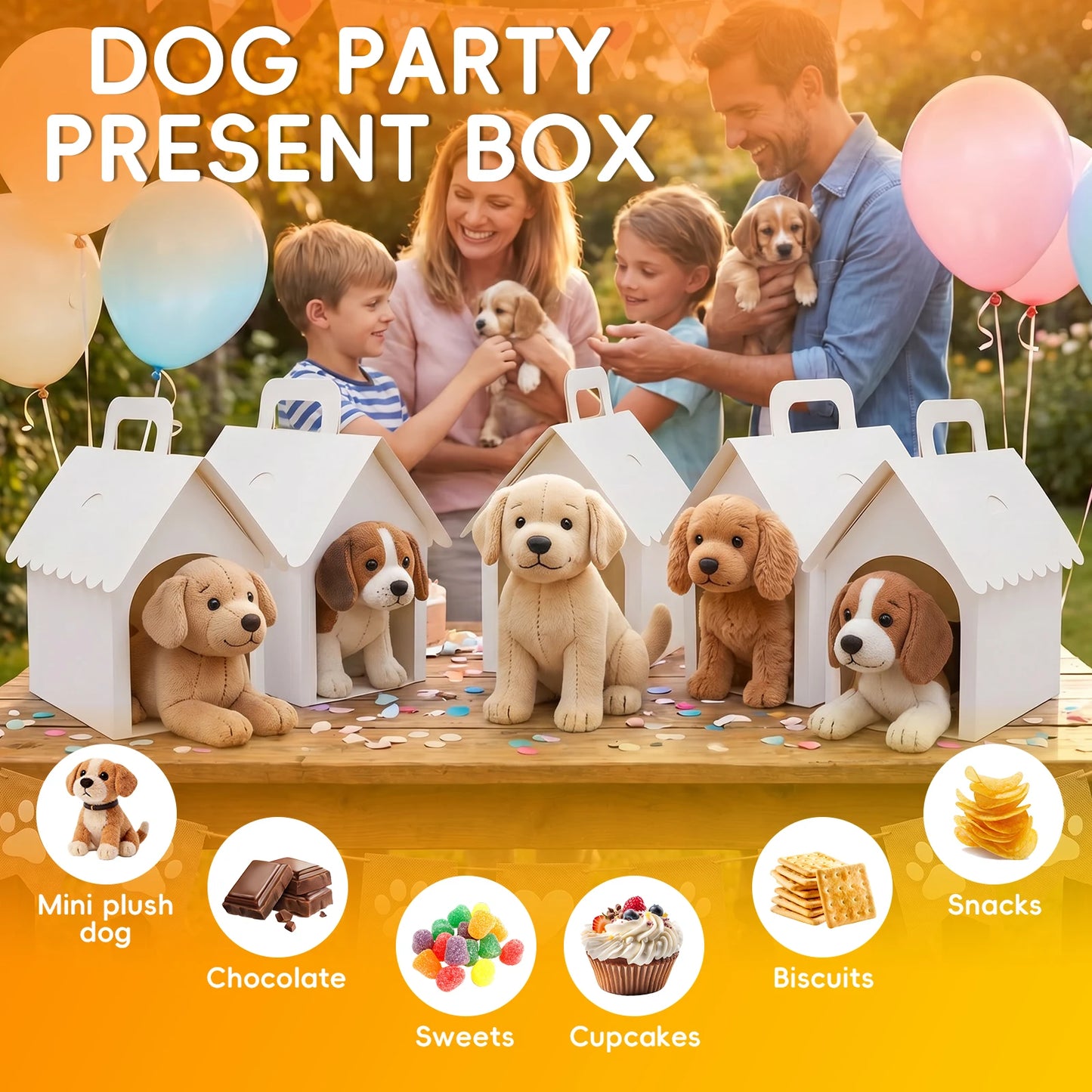 10Pcs White Dog House Shaped Treat Gift Boxes Party Favor DIY Foldable with Handle for Puppy Pet Adoption Kid DIY Crafting Pet