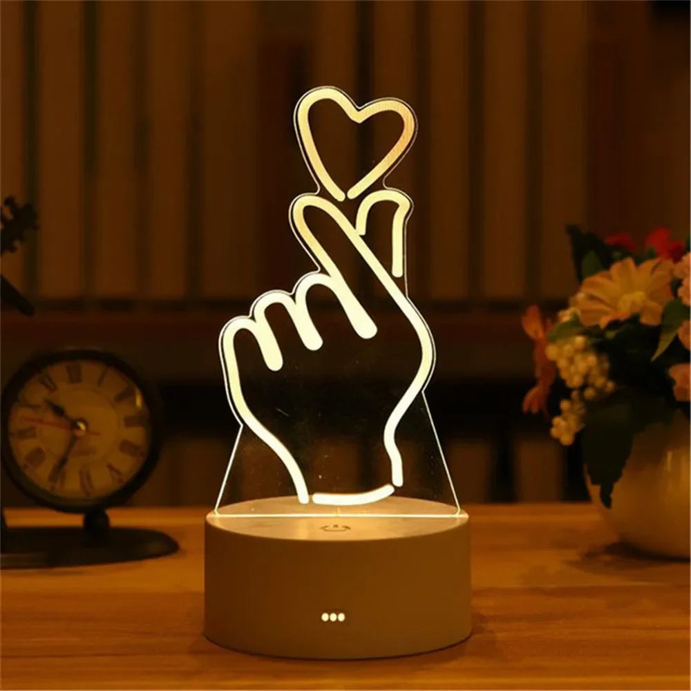 Wedding Birthday Gift Love 3D Acrylic Neon Sign USB Led Lamp Children's Night Lights Table Lamp Valentines Day Bedside Lamp