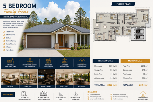 Country Style 5 Bedroom House Plans | 260.4 Blue Haven Ranch | 2800 Sq Ft | 260.4 m²