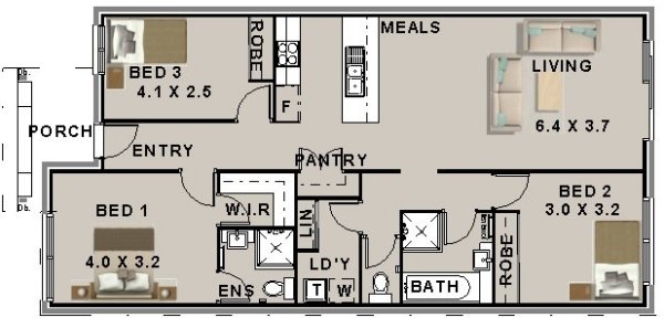 3 bedroom 7.5 meters wide