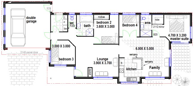 Narrow 4  Bedroom  House  Plan  167 CLM with double garage 