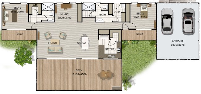 2 bed plus study