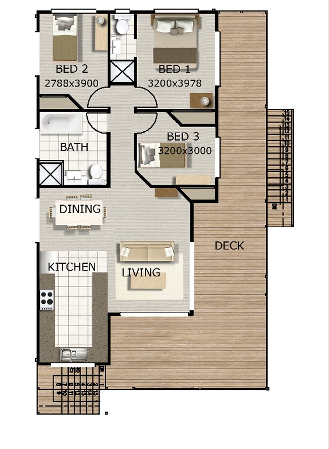 Australian 3 BEDROOM 2 STOREY BEACH STYLE HOME FLOOR PLAN