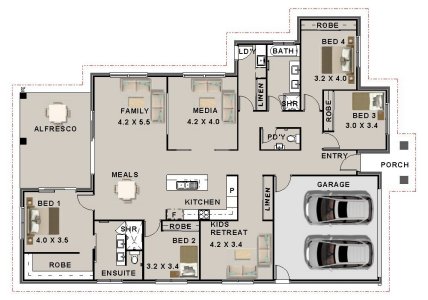 4 BedROOM + 2 Bath + Media