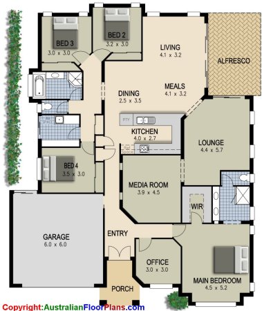Bed + Office + Media  house plan