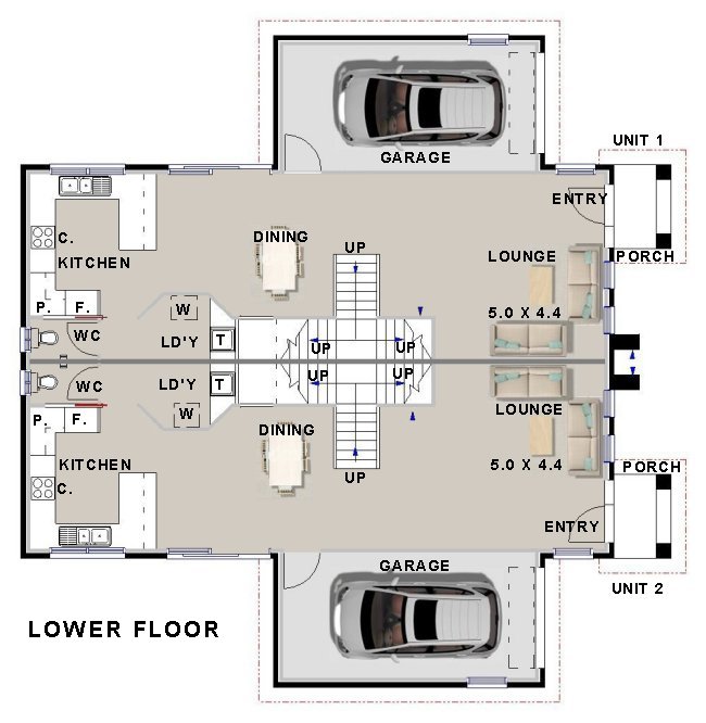 AUSTRALIAN DUPLEX TOWNHOUSE HOUSE PLANS Split Level for