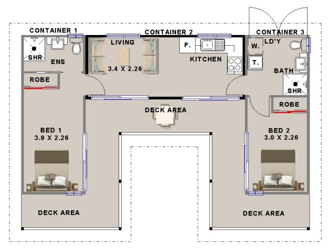 Shipping Container House Plan:Sea Eagle 68